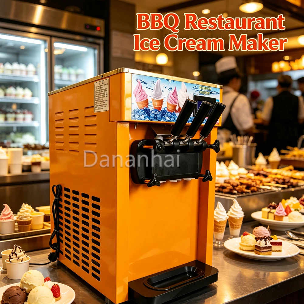 Commercial High Output 18L/H Soft Ice Cream Maker with 4.2L X 2 Hopper Desktop Sundae Machine for Business Use