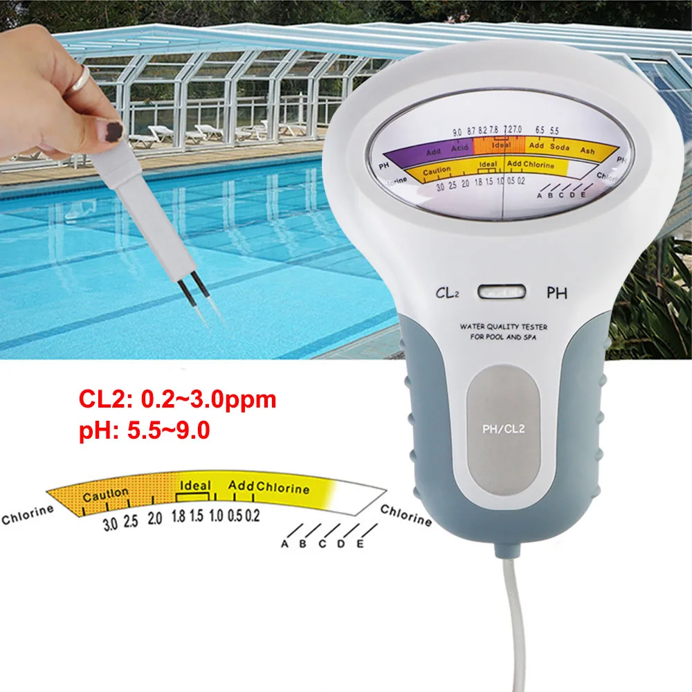 Chlorine Meter PH Tester Chlorine Water Quality Tester Chlorine Detector 2 in 1 CL2 Measuring For Swimming Pool Aquarium Spa