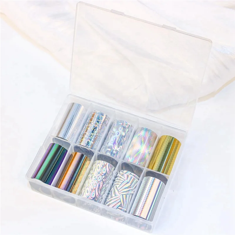 A47F-10 Rolls Nagelfolie Polish Stickers Metaal Kleur Starry Papier Transfer Folie Wraps Zelfklevende Decals Nail Art Decoraties