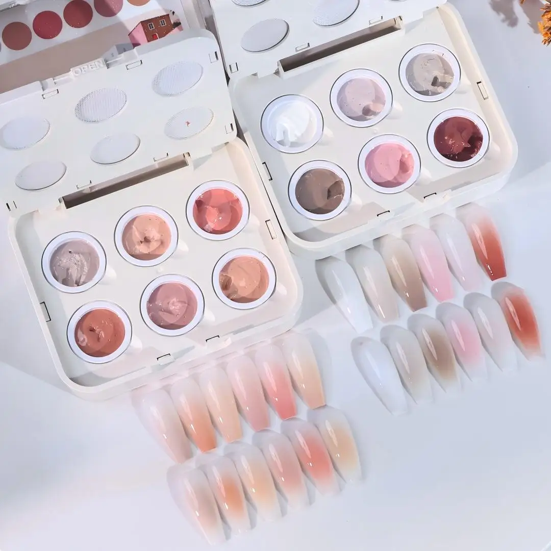 6 Color Air Cushion Elastic Mesh Nail Plate, Gradual Pink, Macaron, Nude Nail Pat Gel, 2-in-1 Multi-Function Gel Nail Polish