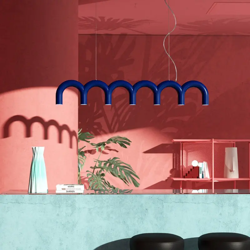 Interior Decor U Shaped LED Pendant Light, Post-Modern Arch Ceiling Chandelier for Kitchen Living Room Coffee Shop