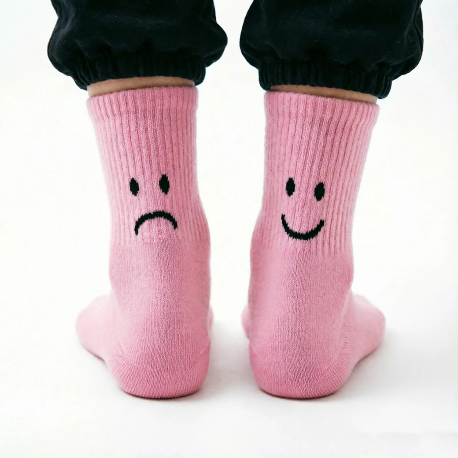 Men Women Couple Socks Behind Crying Face A B Design Funny Novelty Cotton Crew Socks Streetwear Sports Casual
