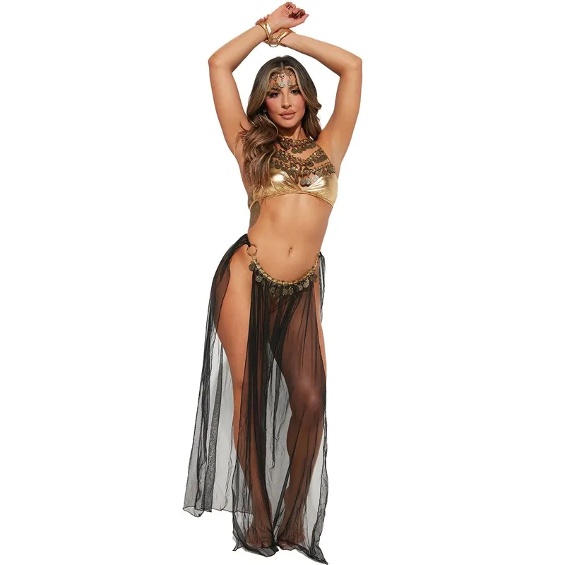 

New MXL Halloween Glitter Belly Dance Long Skirt Costume Ancient Queen Bright Sequins Women's Traditional Stage Clothing
