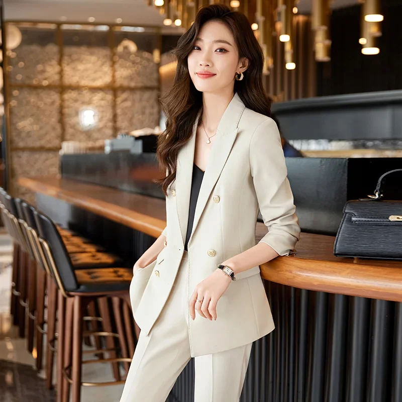 

Insozkdg High Quality Office Ladies Pant Suit Solid Women Business Work Wear Blazer Jacket + Trouser Female Formal 2 Piece Sets