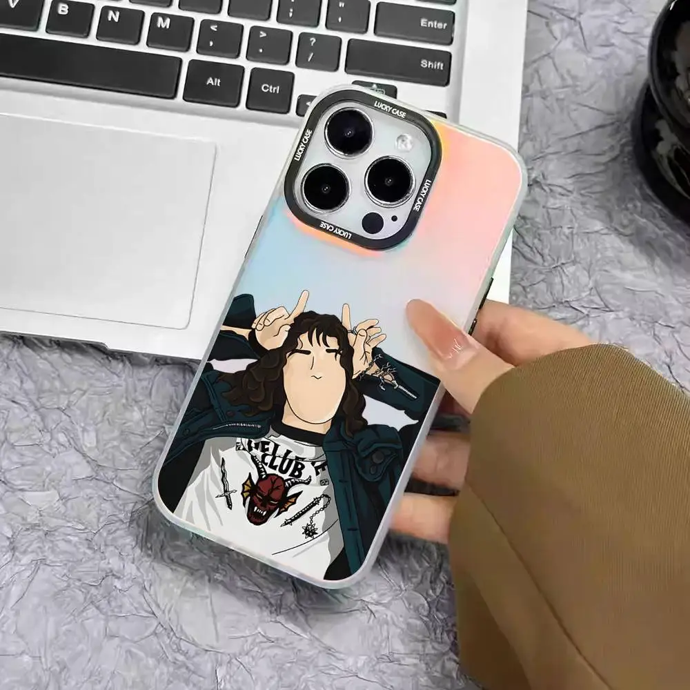 1 шт. чехол для телефона E-Eddie Munson Laser IMD Color Silver Shell для IPhone 17 16 15 14 13 12 11 Air Pro Max Plus