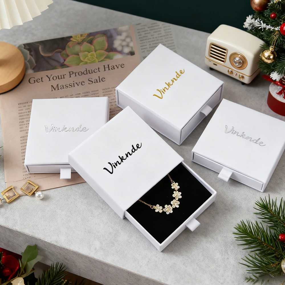 

24Pcs Custom Logo Luxury Cardboard Premium Gift Jewelry Paper Boxes White Drawer Jewelry Box Necklace Earrings Packaging Case