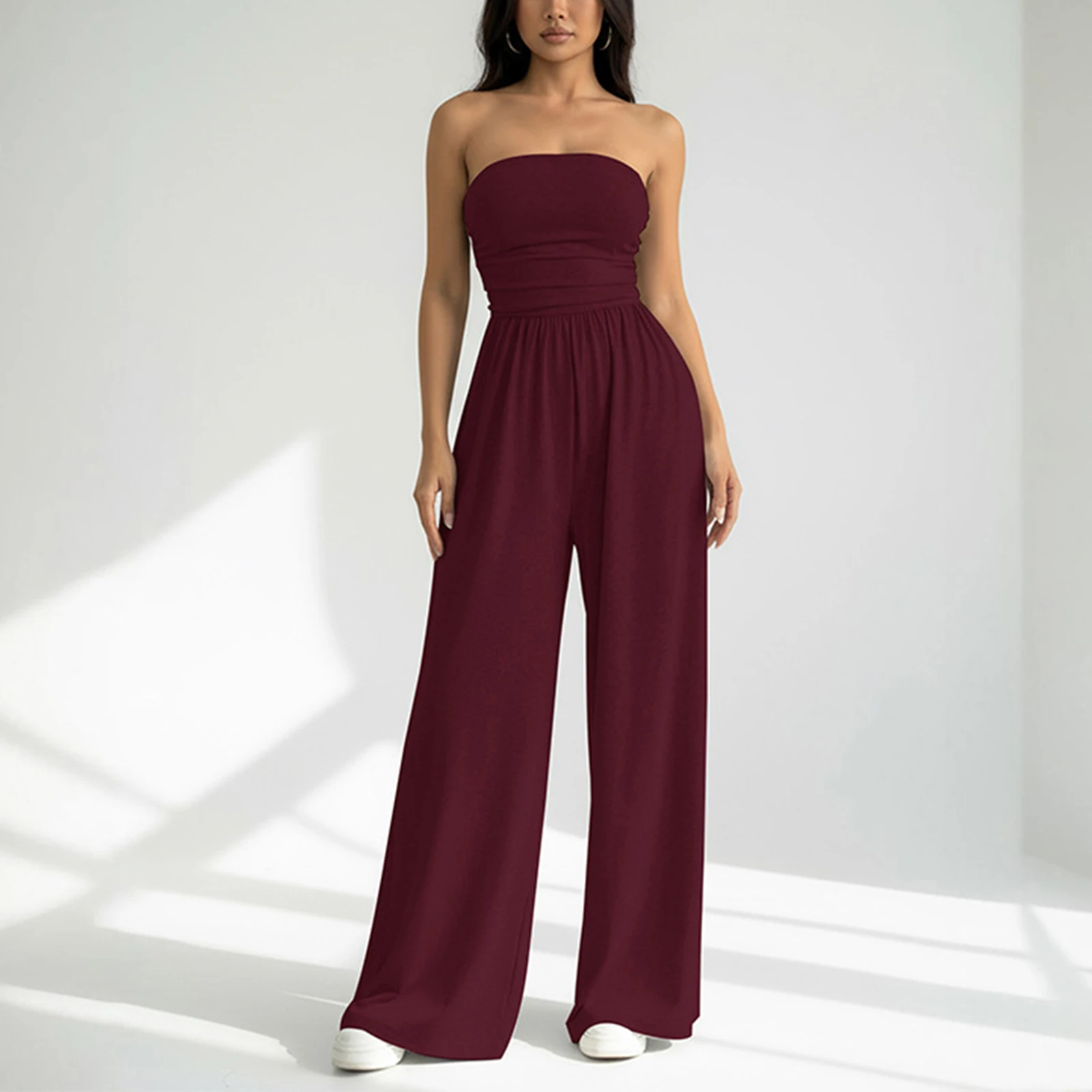 

Sexy Strapless Wide Leg Jumpsuit Elastic Loose Solid Color Jumpsuit Pants Spring And Autumn Women'S Wide Leg Jumpsuit