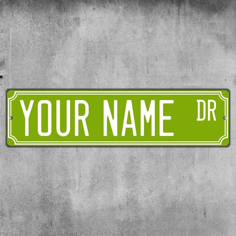 Customizable Name Street Style Long Metal Plaque, Personalized Green Vintage Road Wall Sign for Entryway Home Garage Decor (Deco
