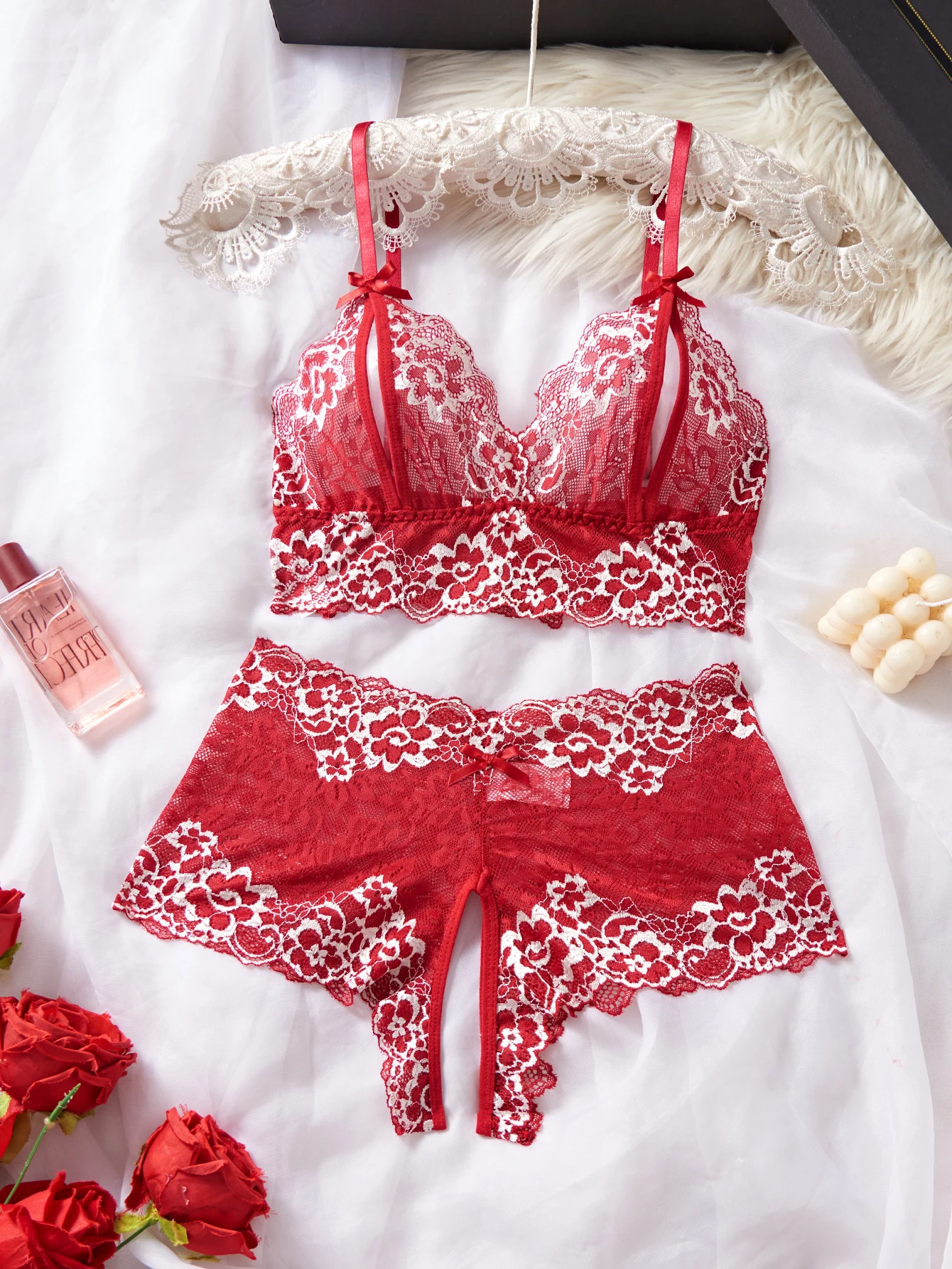 طقم حمالة صدر مفتوحة بتصميم أنيق وسراويل داخلية بدون أكمام ملابس داخلية مريحة مناسبة لجميع المناسبات هدية عيد الحب