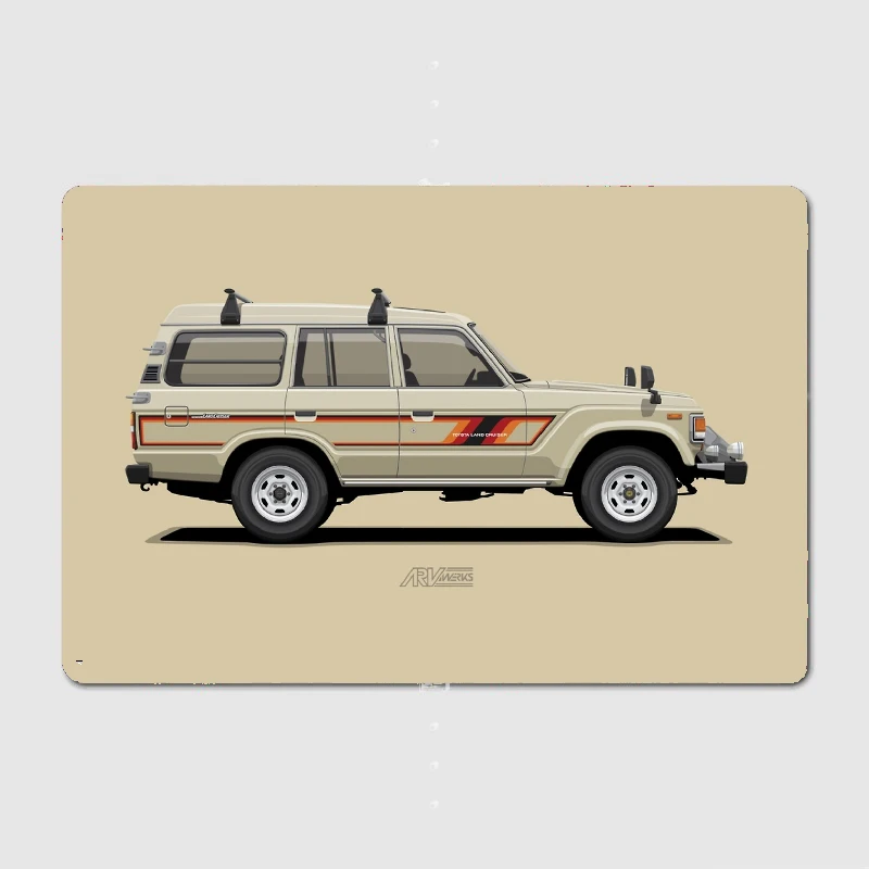 Retro Land Cruiser Fj 60 High Roof Tan Color Metal Sign Cinema Garage Design Wall Decor Party Tin Sign Poster Vintage Home Decor