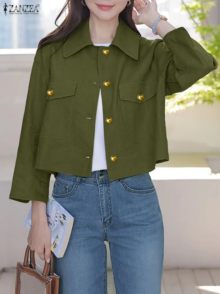 

ZANZEA Fashion Jackets 2025 Autumn Long Sleeve Coats Women Lapel Solid Color Single Breasted Casual Loose Outerwear Elegant Tops