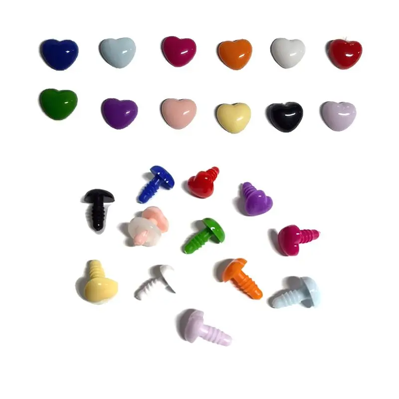 

DIY Doll Making Supply Accessories Safety Plastic Colorful Noses Safety Eyes In Heart Shape 20pcs/lot Come With Easy Washers