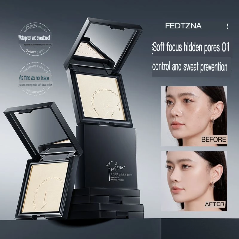 FEOTZNW Black Magnetic Powder Compact Long-lasting Oil-control, Makeup Setting, Pore-softening, Caramel Powder Loose