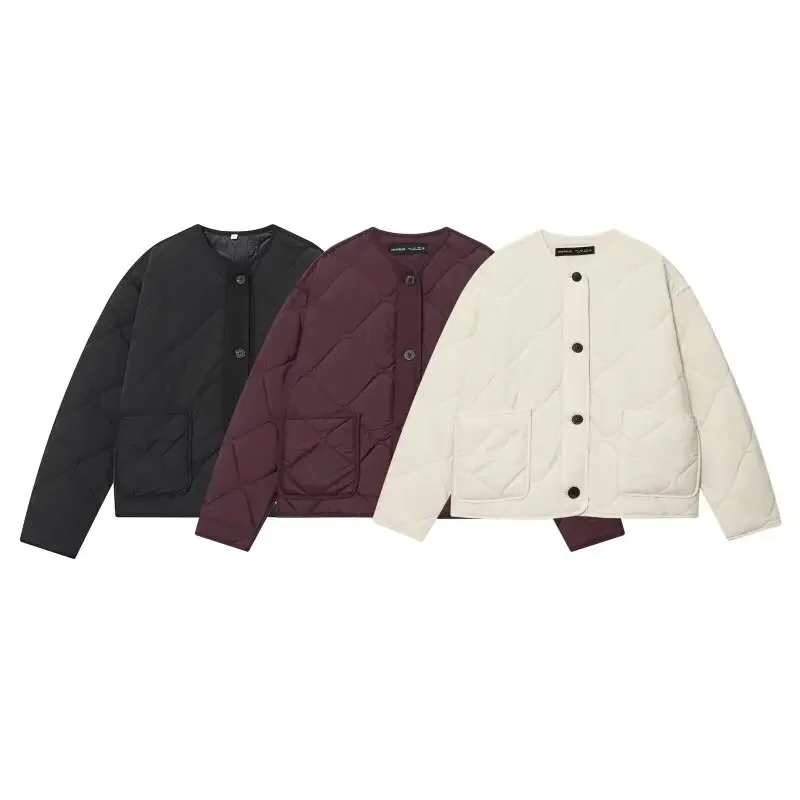 

Women Simple Cotton-padded Jacket Coat O-Neck Tops Thickened Loose Warm Winter Coat Fashion Female Outerwear Jacket Streetwear