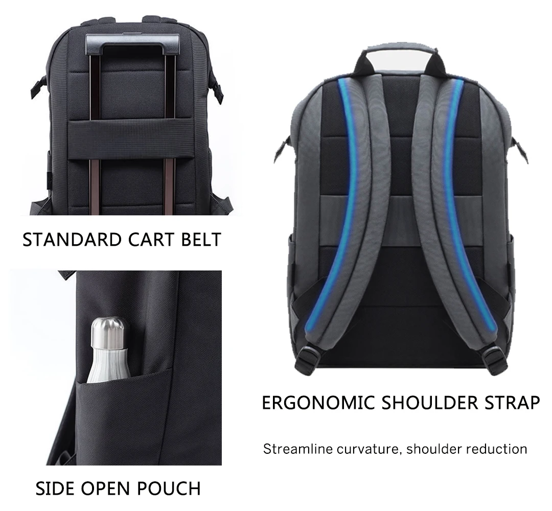 Original Xiaomi 90 Fun ข้ามชาติ City ธุรกิจกระเป๋าเดินทางกระเป๋าเป้สะพายหลังกันน้ำกระเป๋าเป้สะพายหลังชายกระเป๋าคอมพิวเตอร์สำหรับวัยรุ่น