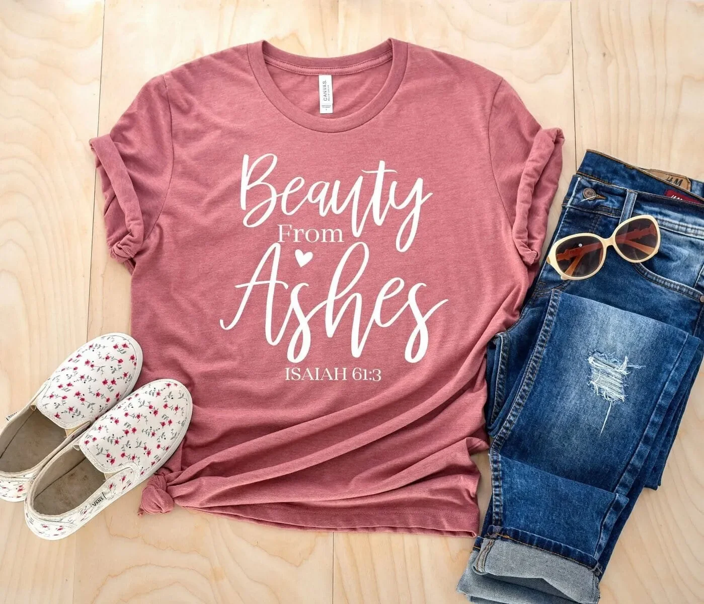 Christian T Shirt Beauty From Ashes Isaiah 61 3 Inspirational Jesus Lover Religious Faith Prayer