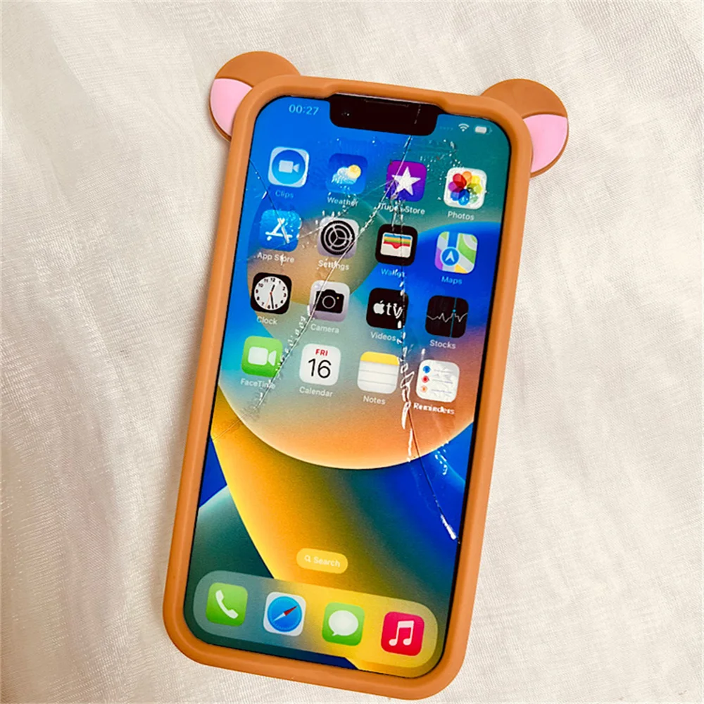 Japan Cute 3D Bear Ears Design Crossbody Lanyard Case For iPhone 13 12 1115Promax 14 13Plain Shockproof Soft Cover