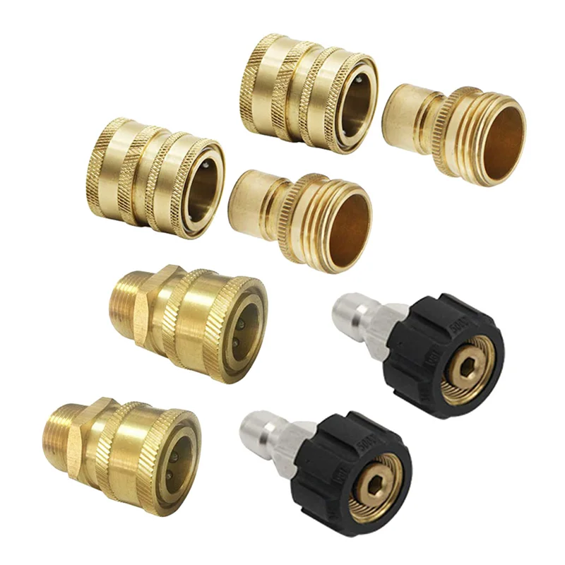 

Pressure Washer Quick Connector Adapter Kit M22 14mm x 3/8inch Quick Disconnect Plug 5000PSI High Pressure Brass Fitting