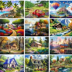 GATYZTORY Oil Painting By Numbers Landscape Drawing By Numbers Forest House Acrylic Paint On Canvas For Adults Home Decor