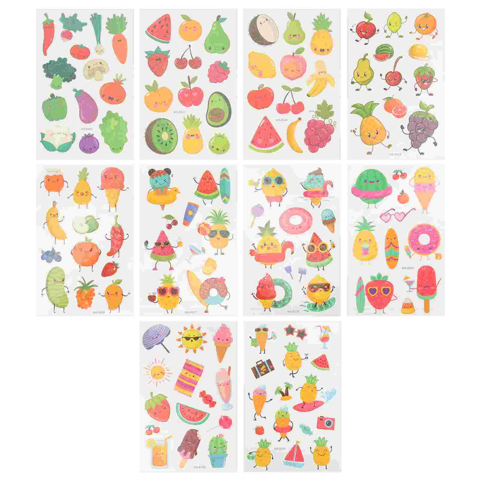 

10 Sheets Cartoon Sticker Child Water Transfer Paper Children Face Waterproof Tattoos