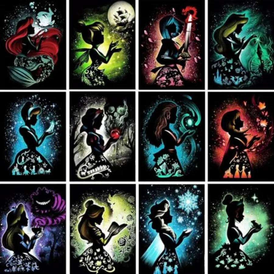 

12 Pieces Princess Square Diamond Painting Square Diamond Art Kits for Adults Square Drill Diamond Painting Gemstone Art Painti