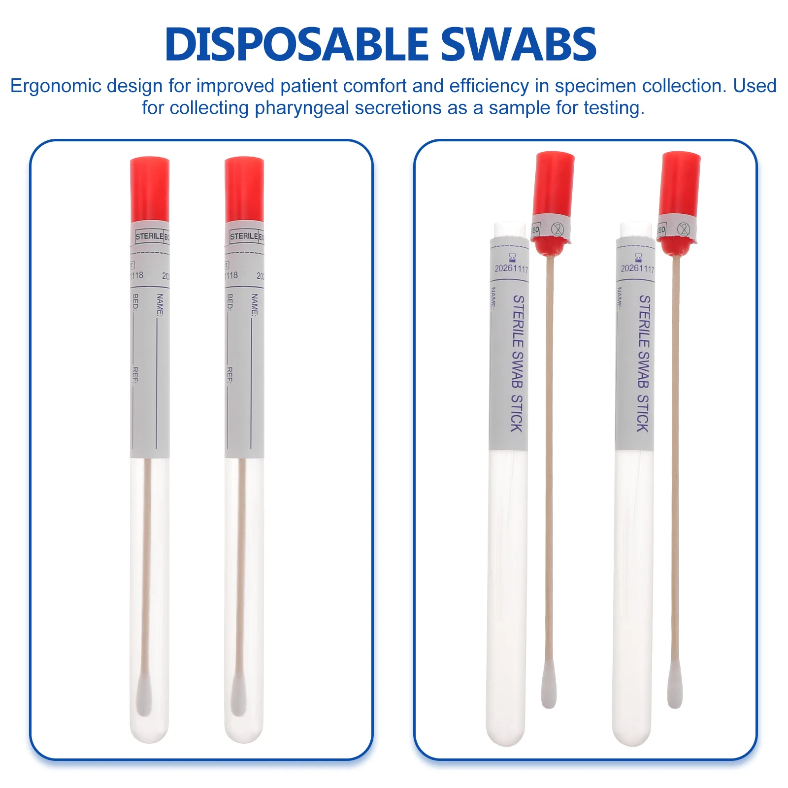 100 Pcs Sampling Swab Nasopharyngeal Sterile Stick Oral Swabs Sticks Single Use Female Specimen