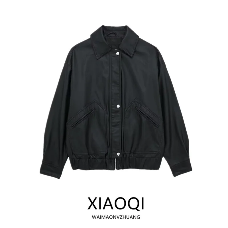 Autunno 2024 Cappotto da pilota Jaet Faionable da donna Simulazione in pelle Design tutto-fiammifero Capispalla ort vestibilità ampia