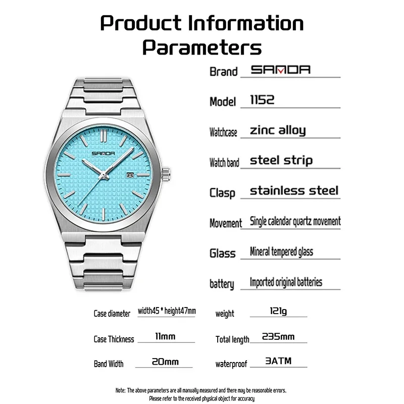 SANDA أفضل رجل الأعمال ساعة مضيئة مقاوم للماء الفضة سوار فولاذي غير قابل للصدأ الرجال الطلب الكبير تاريخ كوارتز موضة ساعة رجالية عادية