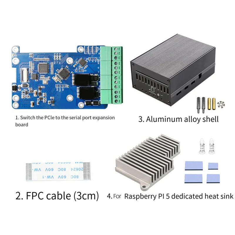 C9-MPUUART Pcie To USB UART HAT+Heat Sink+Case For Raspberry Pi 5 RS485 ISO RS232 USB2.0 4G LTE Module Durable Easy To Use