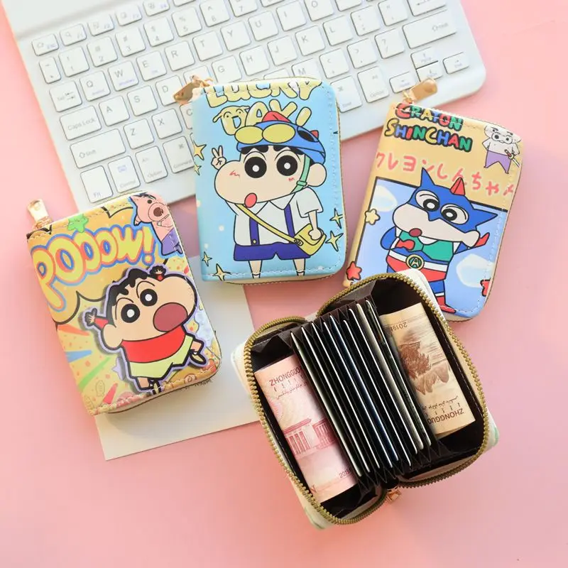 

Crayon Shin-chan мультяшный студенческий кошелек на молнии большой емкости с несколькими картами, противоугонный, милый кошелек для монет и встроенный держатель для карт