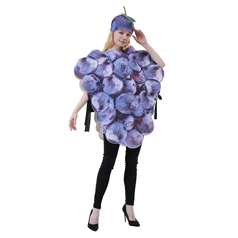 Grape Costume Sleeveless Vest with Hat Fruit Halloween Cosplay Costume for Women Men