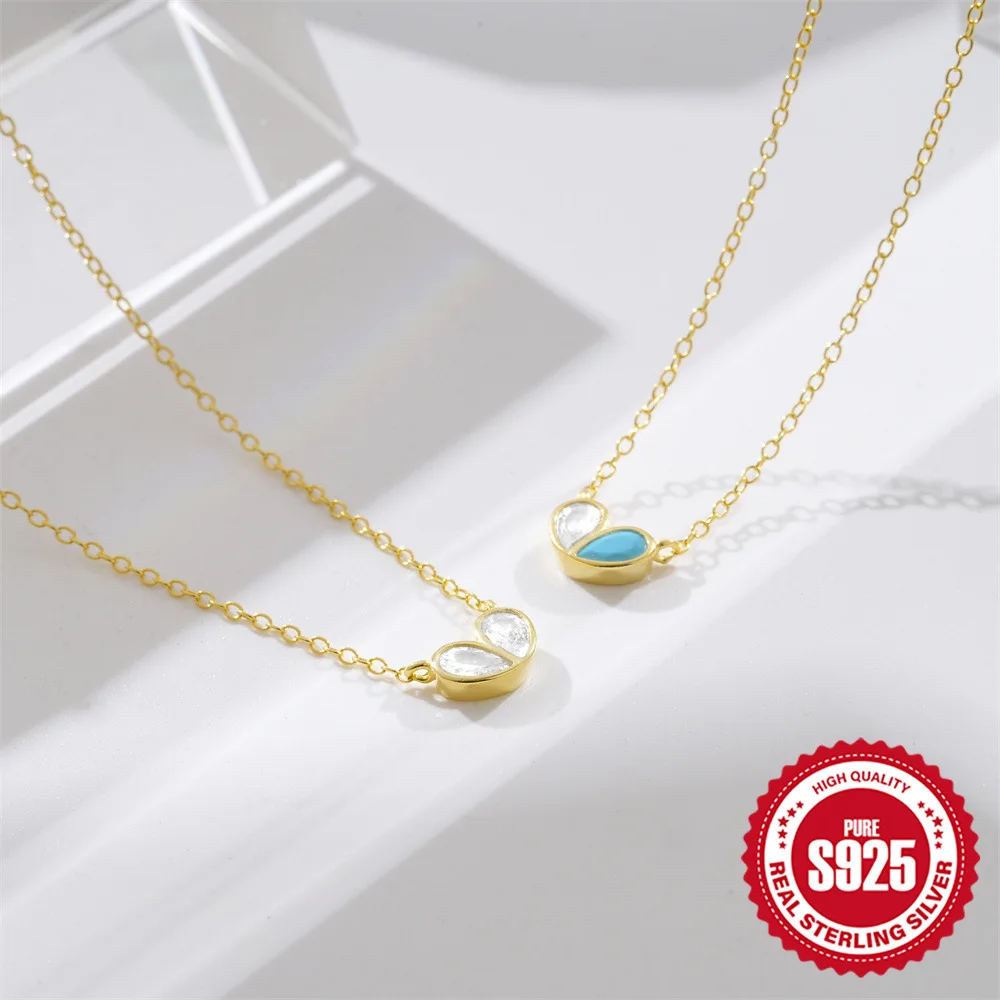 

Korean S925 Sterling Silver Collar Chain, Minimalist Niche, Heart Zircon Two-Tone Peach Heart Women's Necklace