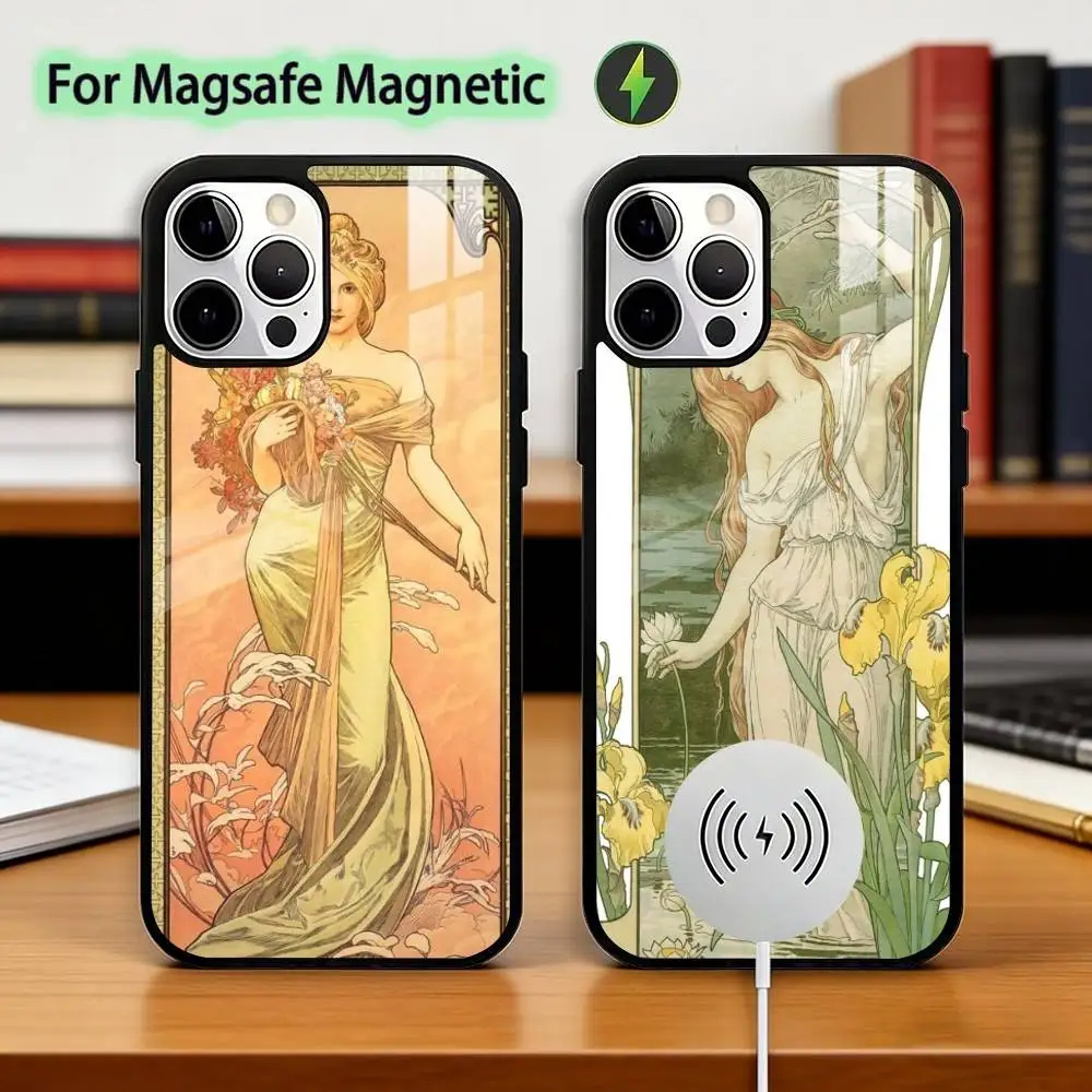 

ART Alphonse M-Mucha Phone Case For iPhone17,16,15,14,13,12,11 Plus,Pro Magnetic with Magsafe Wireless Charging