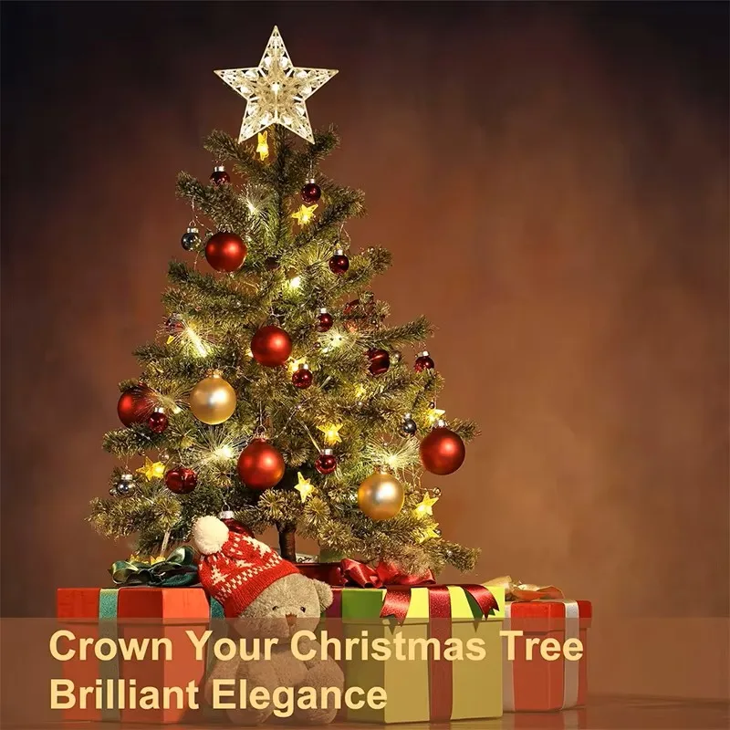 15cm Christmas Glowing Tree Topper Five-pointed Star Transparent LED Shining Lamp Xmas Colorful TopStar Ornaments Navidad Decor image 3