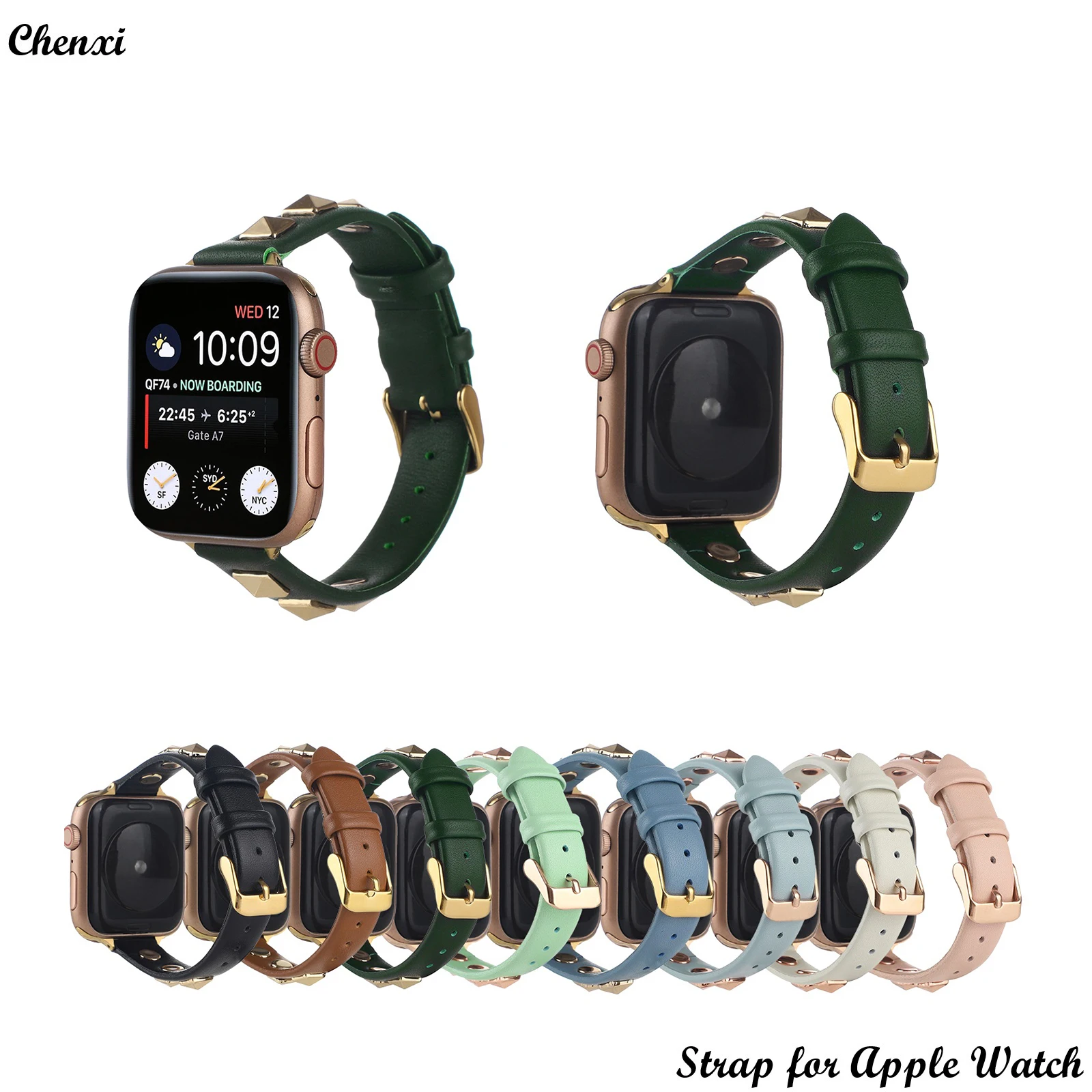 

Genuine Leather Strap for Apple watch bracelet Band Slim Chain for iwatch87654321SE Ultra38 40 41 42 44 45mm Rivet Women Wrist