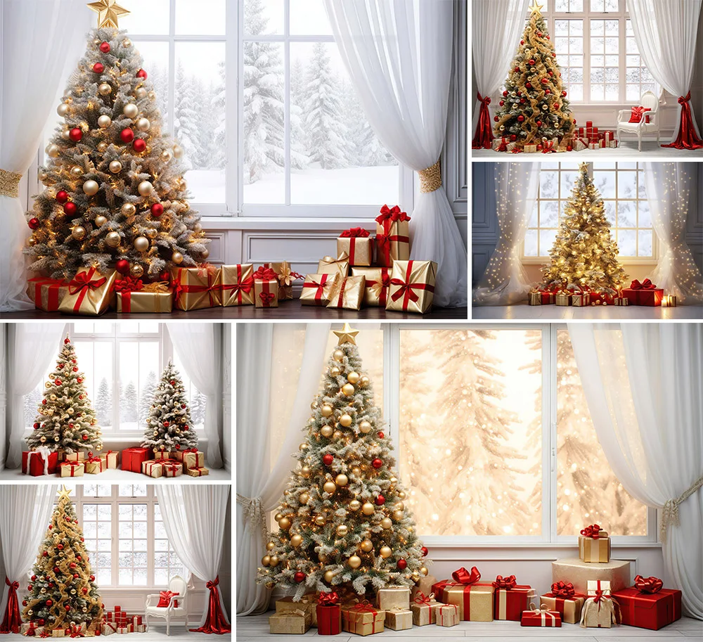 

Mehofond Photography Background Winter Christmas Indoor Window Gifts Xmas Tree Kids Family Portrait Decor Backdrop Photo Studio