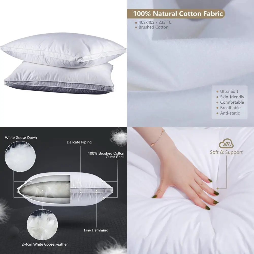 

White Goose Down and Feather Pillows - 2 Pack, Queen Size (20x30 inches) with 100% Cotton Cover