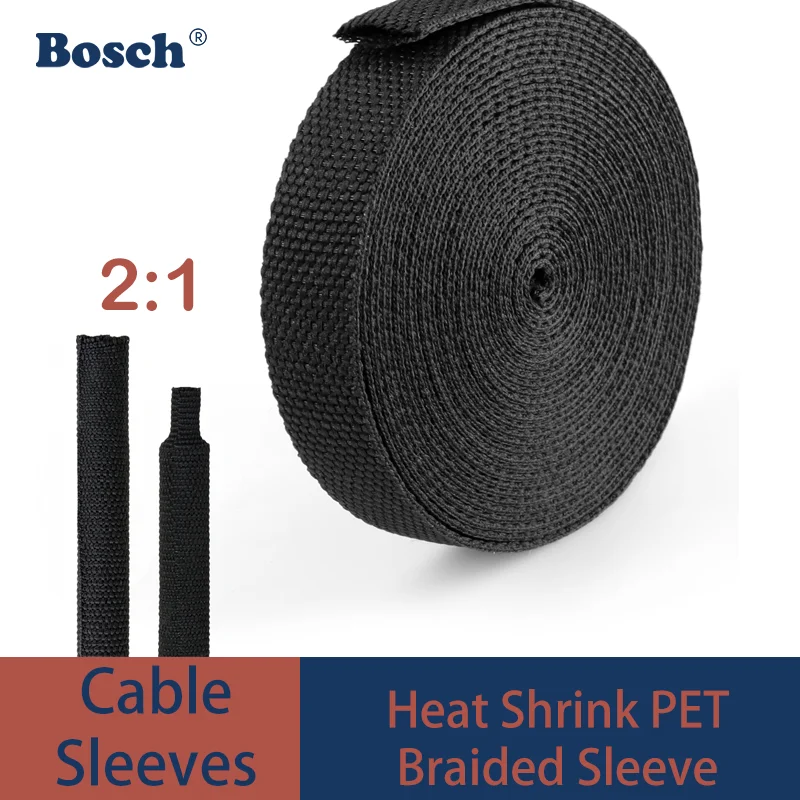 NEW  5m PET Braided Sleeving Heat-Shrinkable Flame Retardant Cable Wrap for Wire Protection Organization Insulation