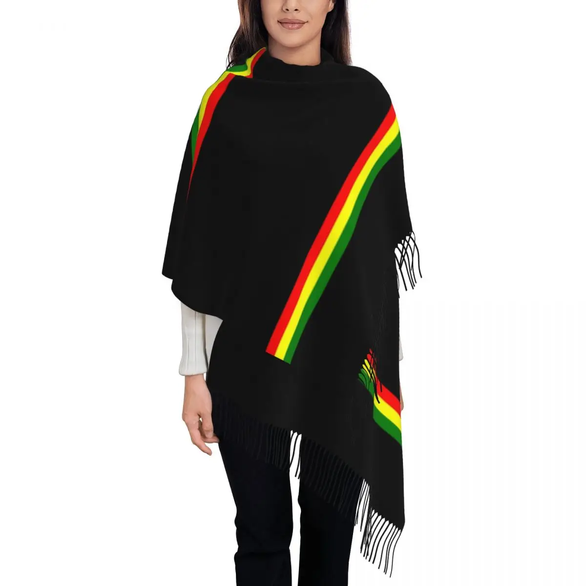 

Rasta Stripe Pattern Scarf for Womens Winter Warm Pashmina Shawls and Wrap Reggae Jamaican Jamaica Proud Long Large Shawl Scarf