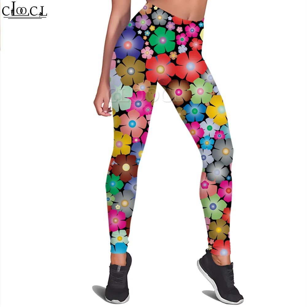 CLOOCL Pantaloni a vita alta stampati con fiori colorati da donna casual di nuova moda per pantaloni da yoga sexy da allenamento in palestra femminile