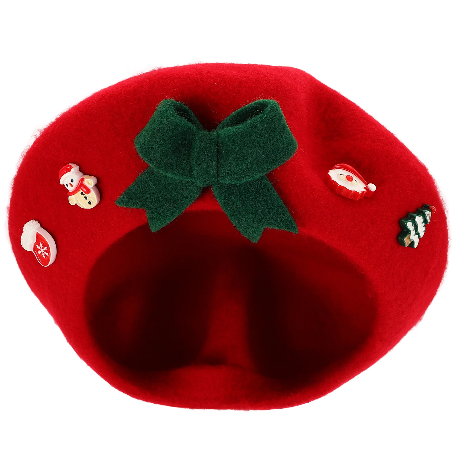 

Christmas Beret Hat For Women Cute Wool Mushroom Style Bowknot Warm Fashion Holiday Artist Cap Accessory