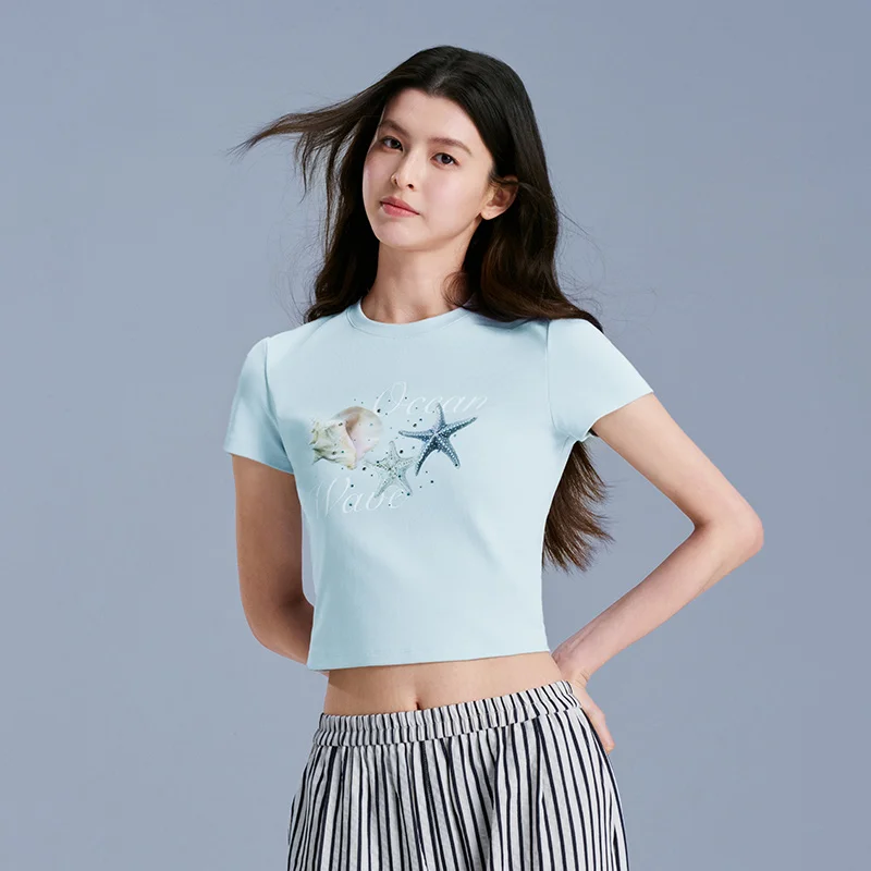 Semir Vacation Style Short Sleeve T-Shirt Women Petite Fit Cooling Print 2025 New Summer Beachwear Ideal for Tropical Holidays