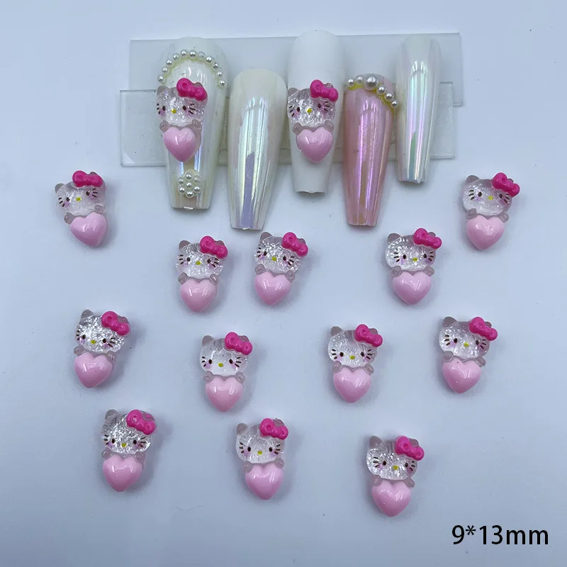 20pcs Sanrios Hello Kitty Diy Nail Art Decoration Kawaii Cartoon Girls 3d Ransparent Love Anime Nail Tips Accessories Gifts Toys