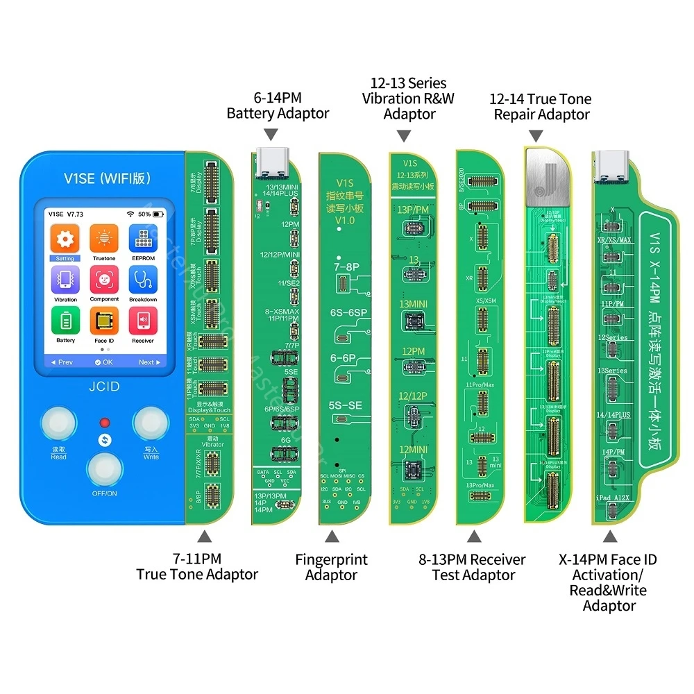 JC V1S JCID V1SE Programmer 8 in 1 Wifi Update For iPhone 8-15PM Battery X-14PM Face ID Dot Matrix LCD True Tone Home Repair