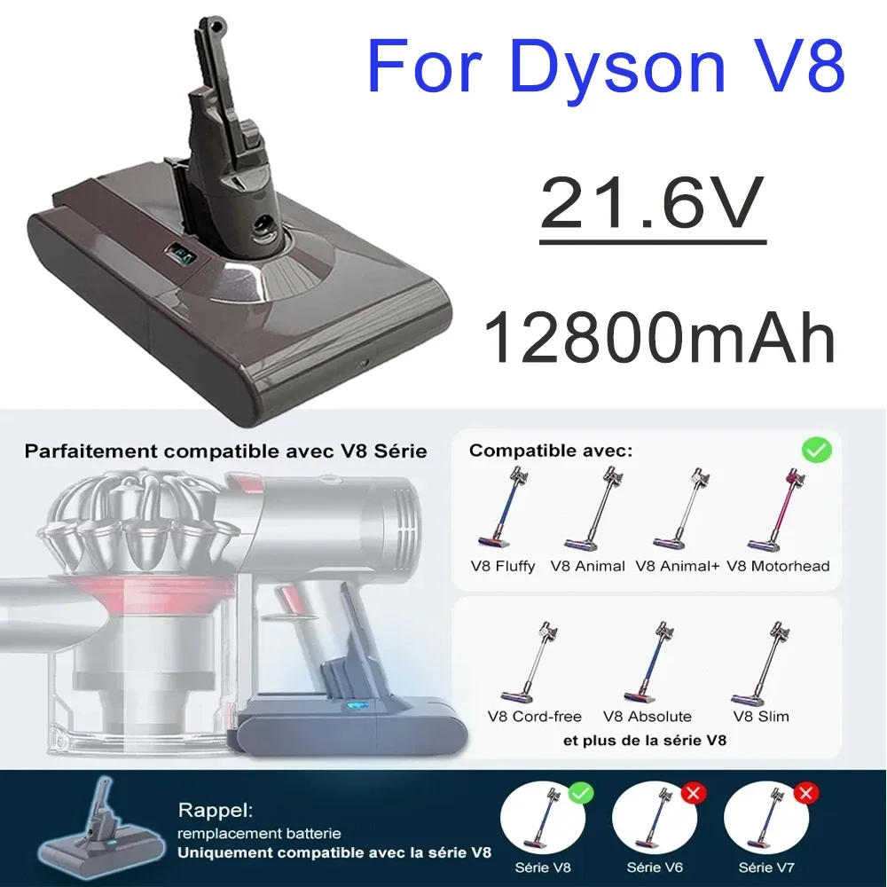 

V8 21.6V For Dyson 4800/6800/9800/12800mAh High capacity Li-ion Battery SV10 Vacuum Cleaner Series Replacement