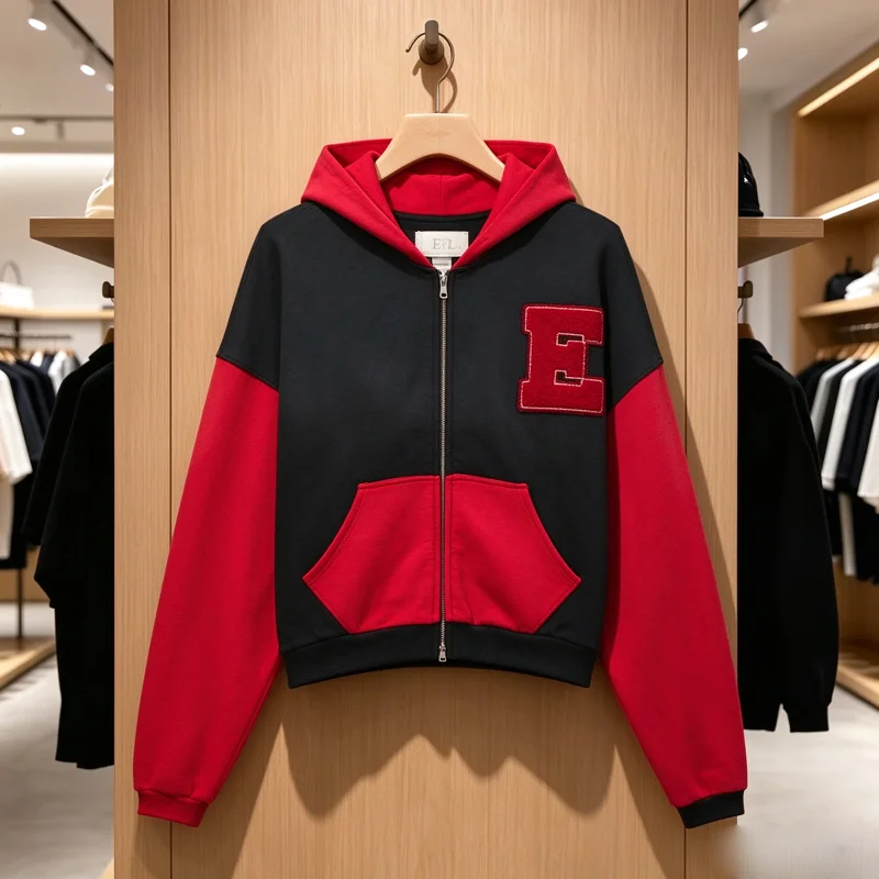 Towel Embroidery E Patch Label ERL Patchwork Hoodie Men Women Color Blocking Sweatshirts Oversized Back76 Print Pullovers Winter