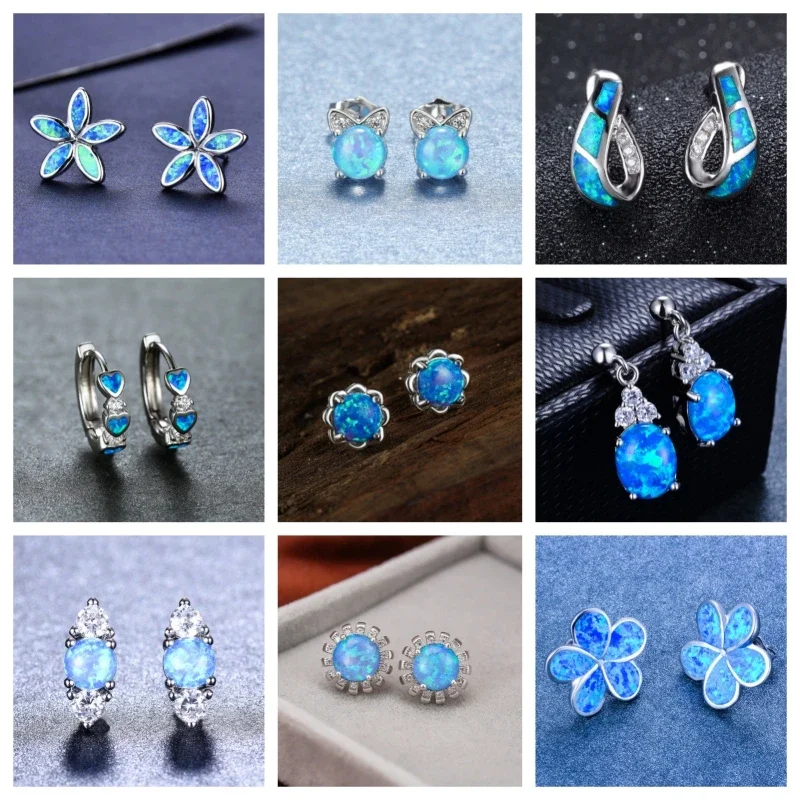 Ladies Simple and Exquisite Sparkling High-end Accessories, Blue and White Australian Treasure Water Droplet High-end Ear Buckle