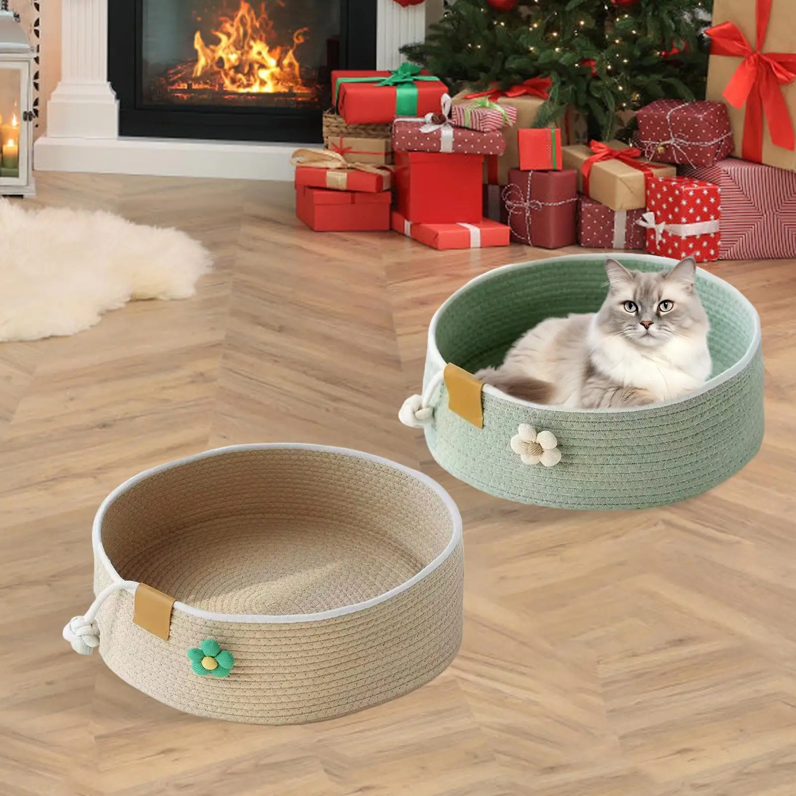 

Кровать-корзина для кошек, большая тканая спальная кровать для кошек, гнездо для домашних животных, мебель для домашних животных, когтеточка, дом для среднего и большого отдыха, сна