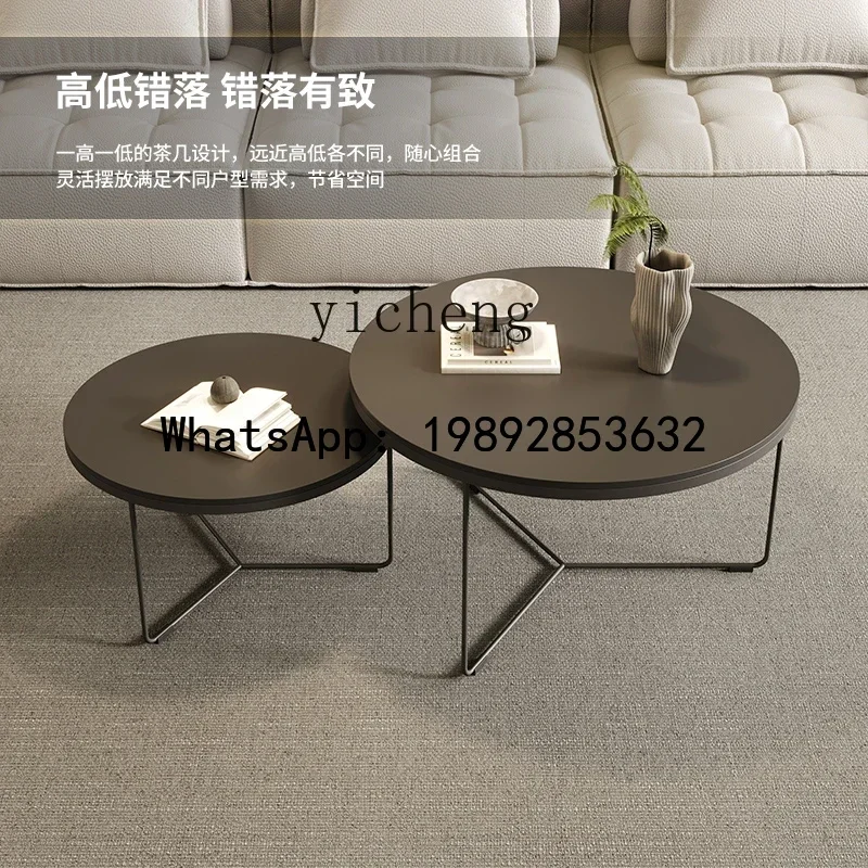 light luxury rock slab coffee table modern simple living room home high-end round coffee table combination