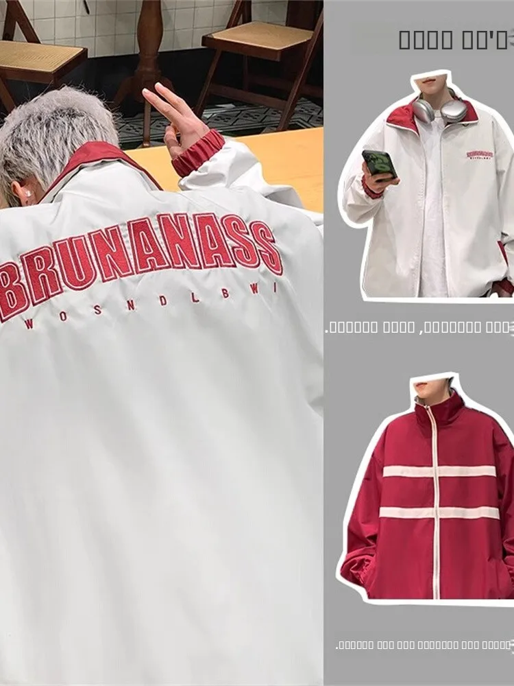 

Двусторонняя мужская куртка с винтажной вышивкой в американском стиле, бейсбольная форма, весна 2024, новая модная повседневная верхняя одежда